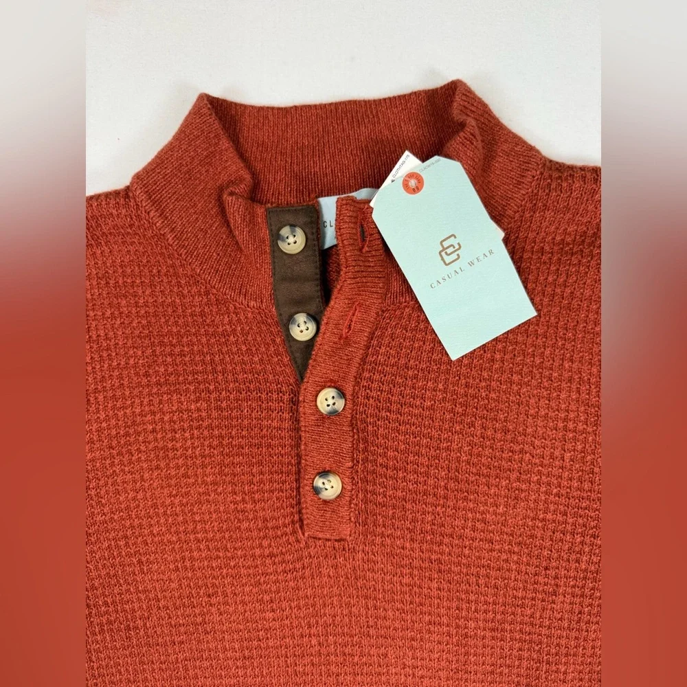NWT‎ CLASS CLUB Boys’ Orange Waffle Knit Long Sleeve Henley Sweater Size 18-20